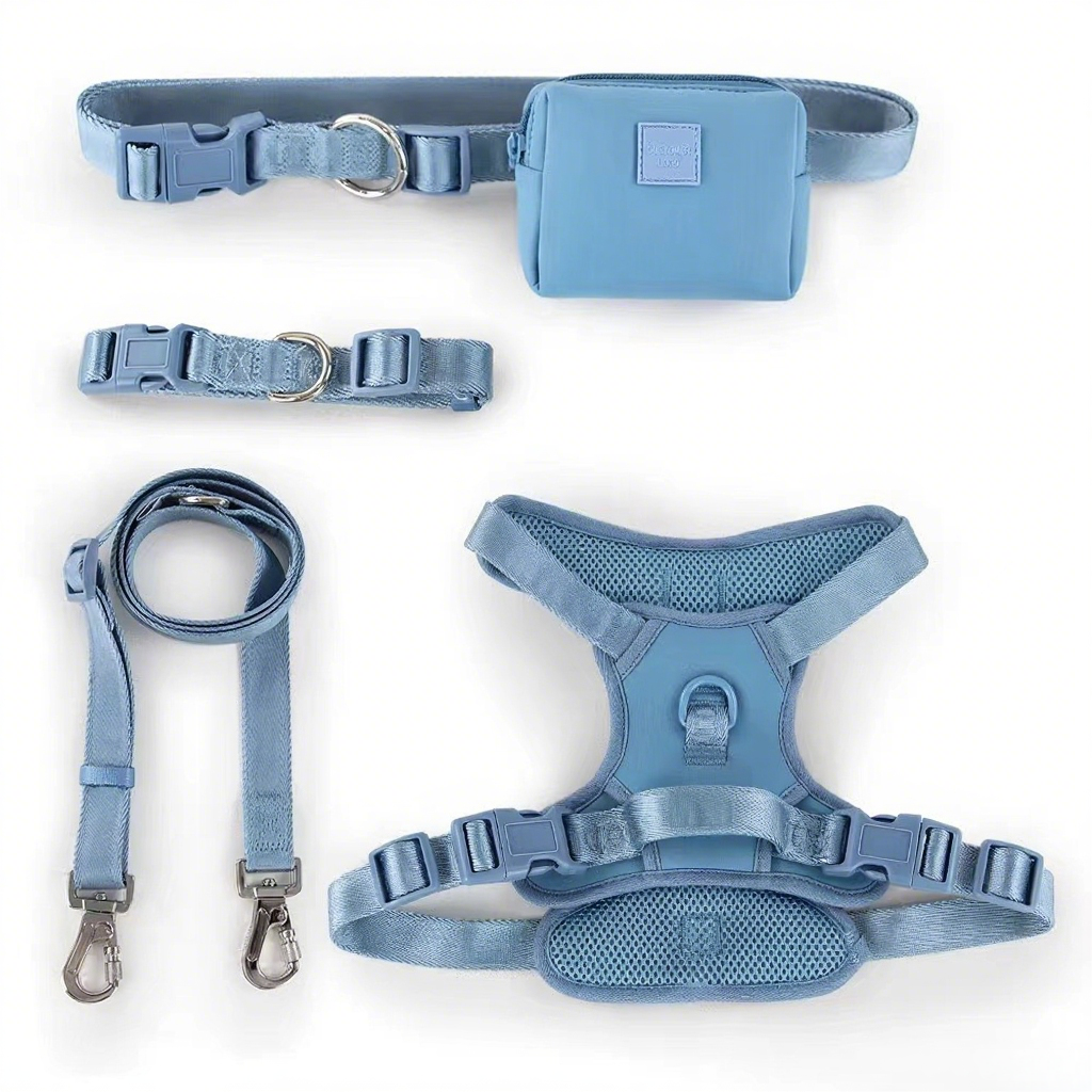 Durable Custom Stylish No Pull Pet Harness Soft Polyester and Mesh adjustable Dog Harness Leash Collar Bag Set