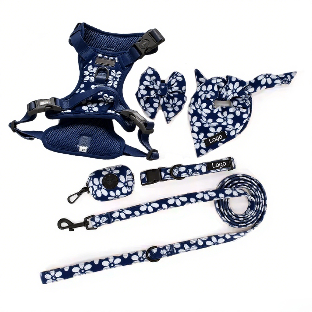 Personalize Embroidery Pet Collar and Leash Luxury Training Adjustable Best Dog Harness Set