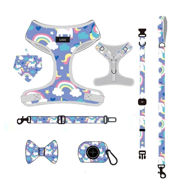 Luxury Custom Any Pattern Colorful Low MOQ Adjustable No Pull Pet Harness and Leash and Collar Set