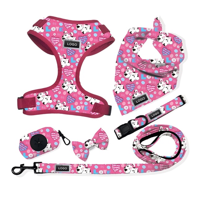 Luxury Custom Any Pattern Colorful Low MOQ Adjustable No Pull Pet Harness and Leash and Collar Set