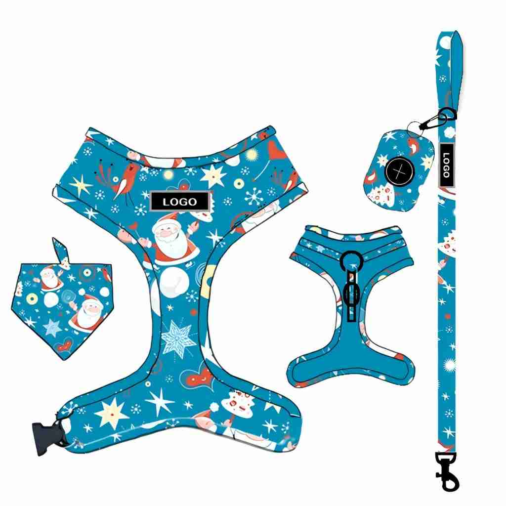 H801 custom dog harness set details with leash and collar pieces