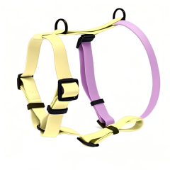 Factory Custom Color-Blocking Design PVC Rubber Coated Waterproof Pet Harness Luxury Adjustable H Strap No Pull Reversible Dog Harness