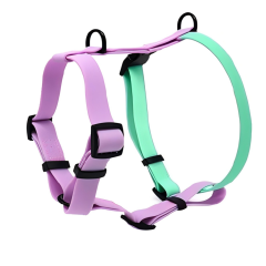 Factory Custom Color-Blocking Design PVC Rubber Coated Waterproof Pet Harness Luxury Adjustable H Strap No Pull Reversible Dog Harness