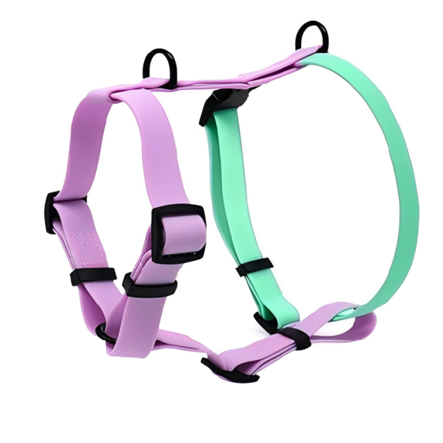 Factory Custom Color-Blocking Design PVC Rubber Coated Waterproof Pet Harness Luxury Adjustable H Strap No Pull Reversible Dog Harness