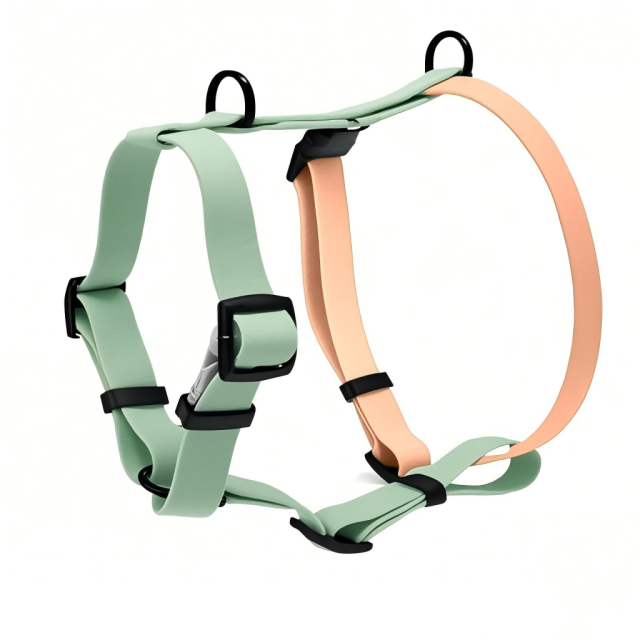 Factory Custom Color-Blocking Design PVC Rubber Coated Waterproof Pet Harness Luxury Adjustable H Strap No Pull Reversible Dog Harness