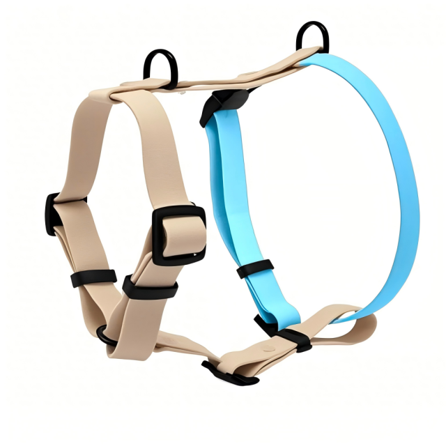 Factory Custom Color-Blocking Design PVC Rubber Coated Waterproof Pet Harness Luxury Adjustable H Strap No Pull Reversible Dog Harness