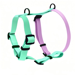 Factory Custom Color-Blocking Design PVC Rubber Coated Waterproof Pet Harness Luxury Adjustable H Strap No Pull Reversible Dog Harness