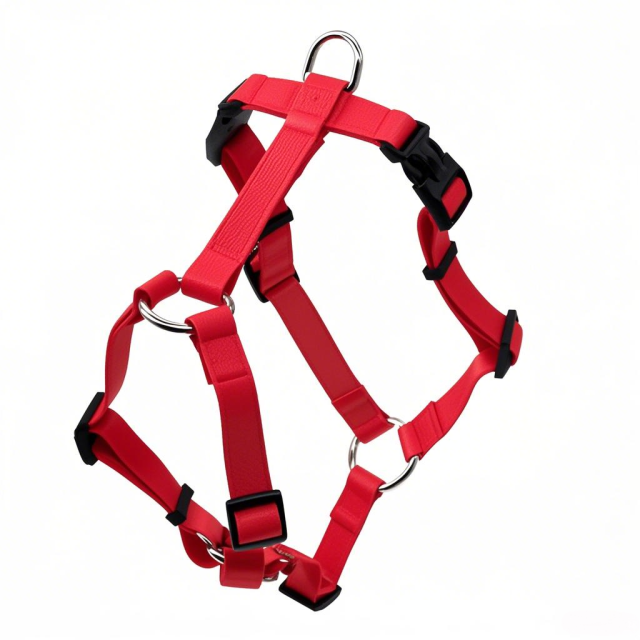 Manufacturers Custom PVC Rubber Coated Waterproof Pet Harness Luxury Adjustable H Strap No Pull Reversible Dog Harness with Dual Buckle Design on Right and Left Side
