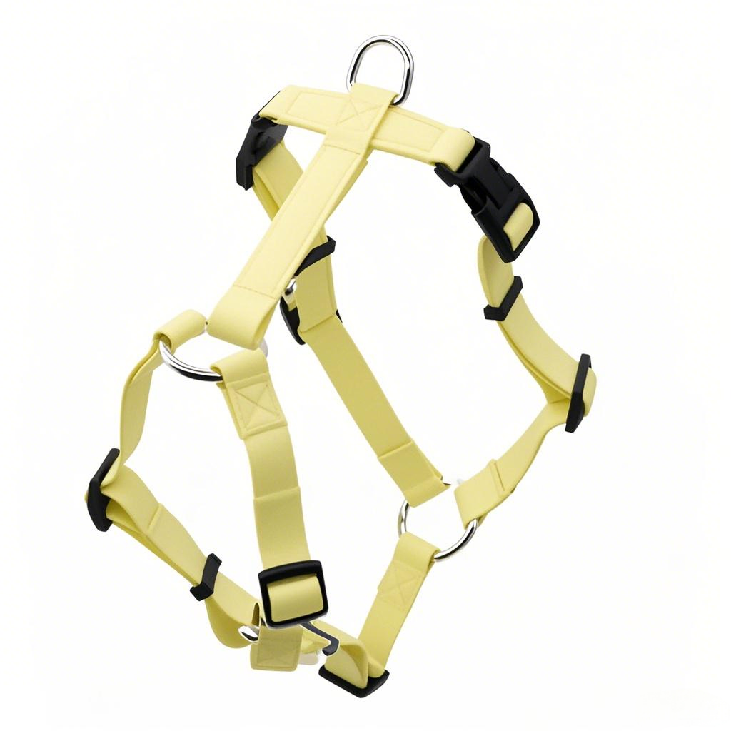 Manufacturers Custom PVC Rubber Coated Waterproof Pet Harness Luxury Adjustable H Strap No Pull Reversible Dog Harness with Dual Buckle Design on Right and Left Side