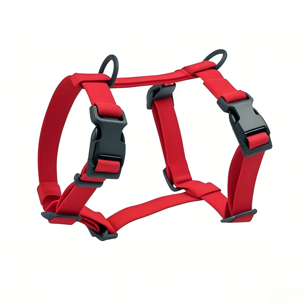 Manufacturers Custom PVC Rubber Coated Waterproof Pet Harness Luxury Adjustable H Strap No Pull Reversible Dog Harness with Dual Buckle Design on Front and Back Side