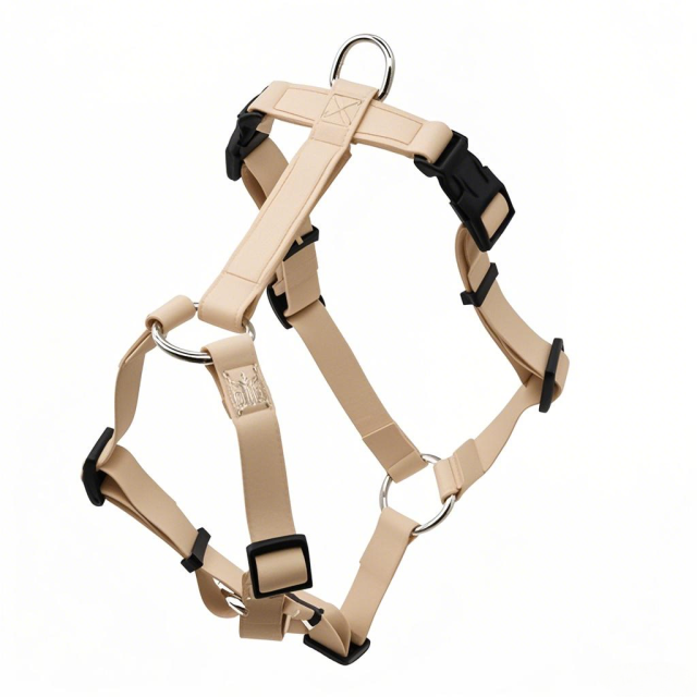 Manufacturers Custom PVC Rubber Coated Waterproof Pet Harness Luxury Adjustable H Strap No Pull Reversible Dog Harness with Dual Buckle Design on Right and Left Side