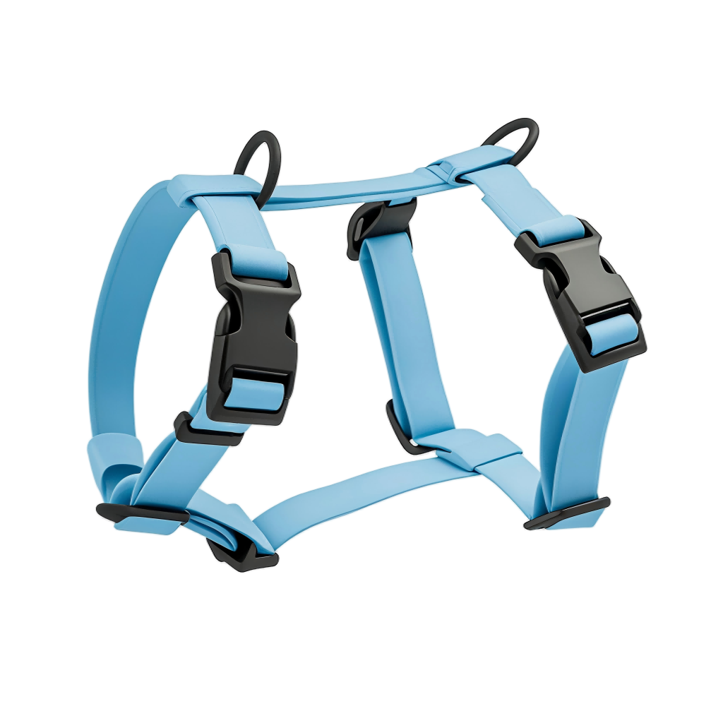 Manufacturers Custom PVC Rubber Coated Waterproof Pet Harness Luxury Adjustable H Strap No Pull Reversible Dog Harness with Dual Buckle Design on Front and Back Side