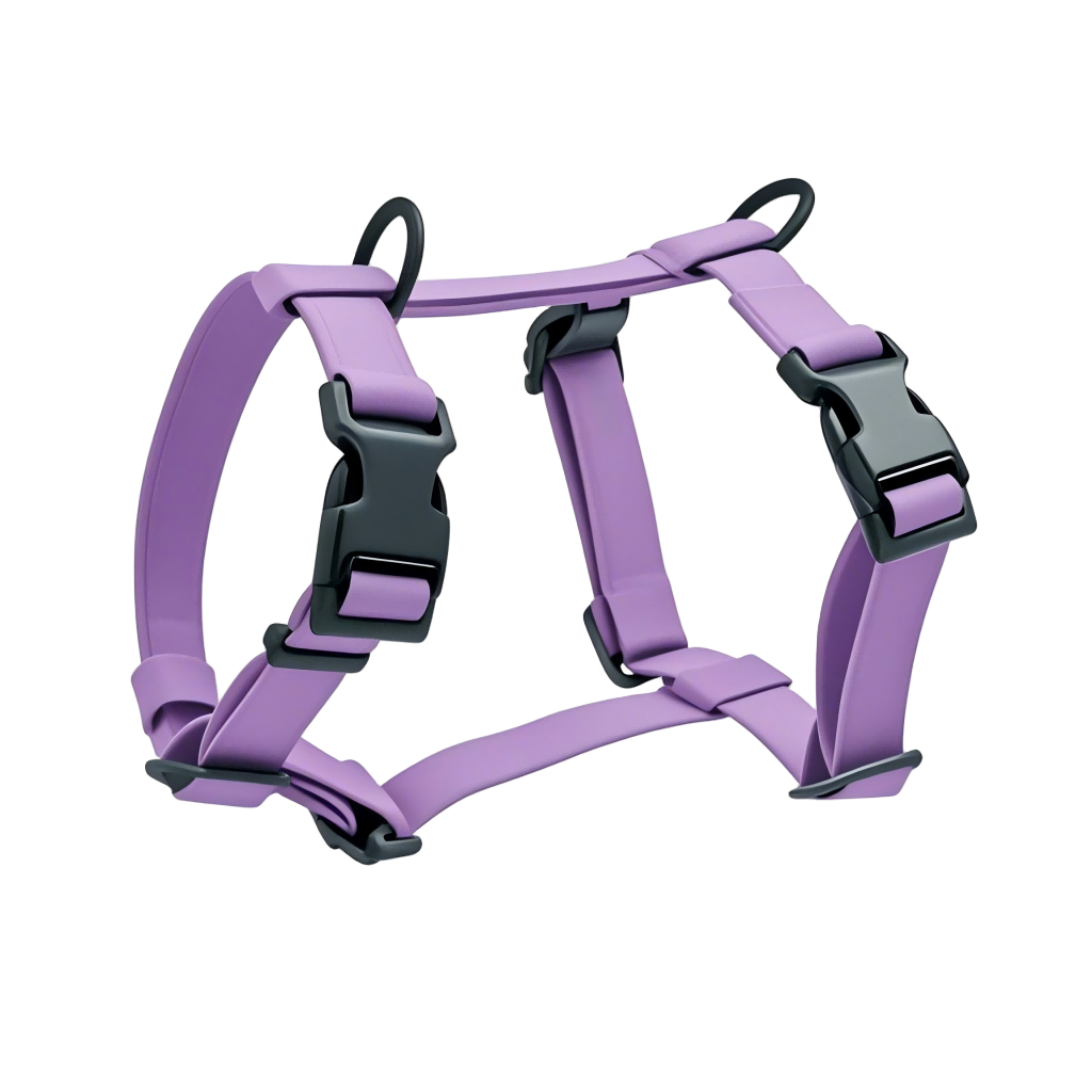 Manufacturers Custom PVC Rubber Coated Waterproof Pet Harness Luxury Adjustable H Strap No Pull Reversible Dog Harness with Dual Buckle Design on Front and Back Side