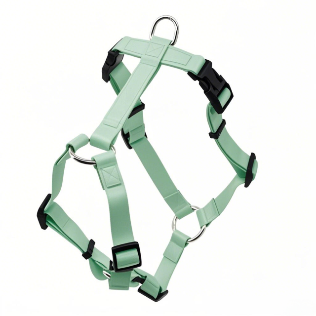 Manufacturers Custom PVC Rubber Coated Waterproof Pet Harness Luxury Adjustable H Strap No Pull Reversible Dog Harness with Dual Buckle Design on Right and Left Side