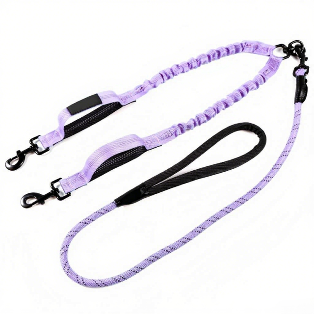 Pet Leash Custom Multipurpose Webbing Soft Adjustable Accessories Hands Free Comfortable Reflective Nylon Multiple Functional Dual Dog Leash