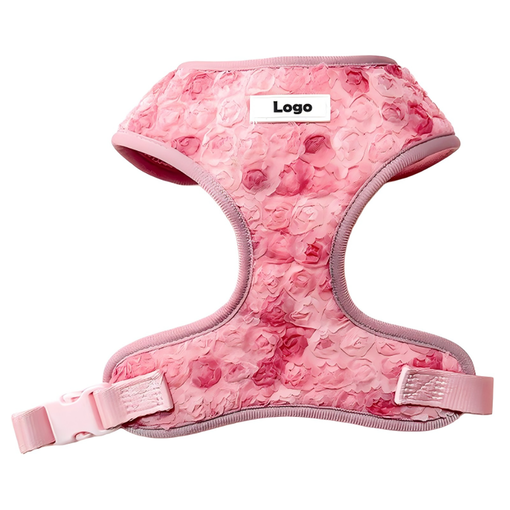Custom Luxury Embroidered Lace Dog Harness Leash Set Quick Release Buckle Adjustable Dog Harness Set