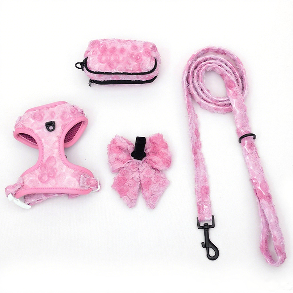 Custom Luxury Embroidered Lace Dog Harness Leash Set Quick Release Buckle Adjustable Dog Harness Set