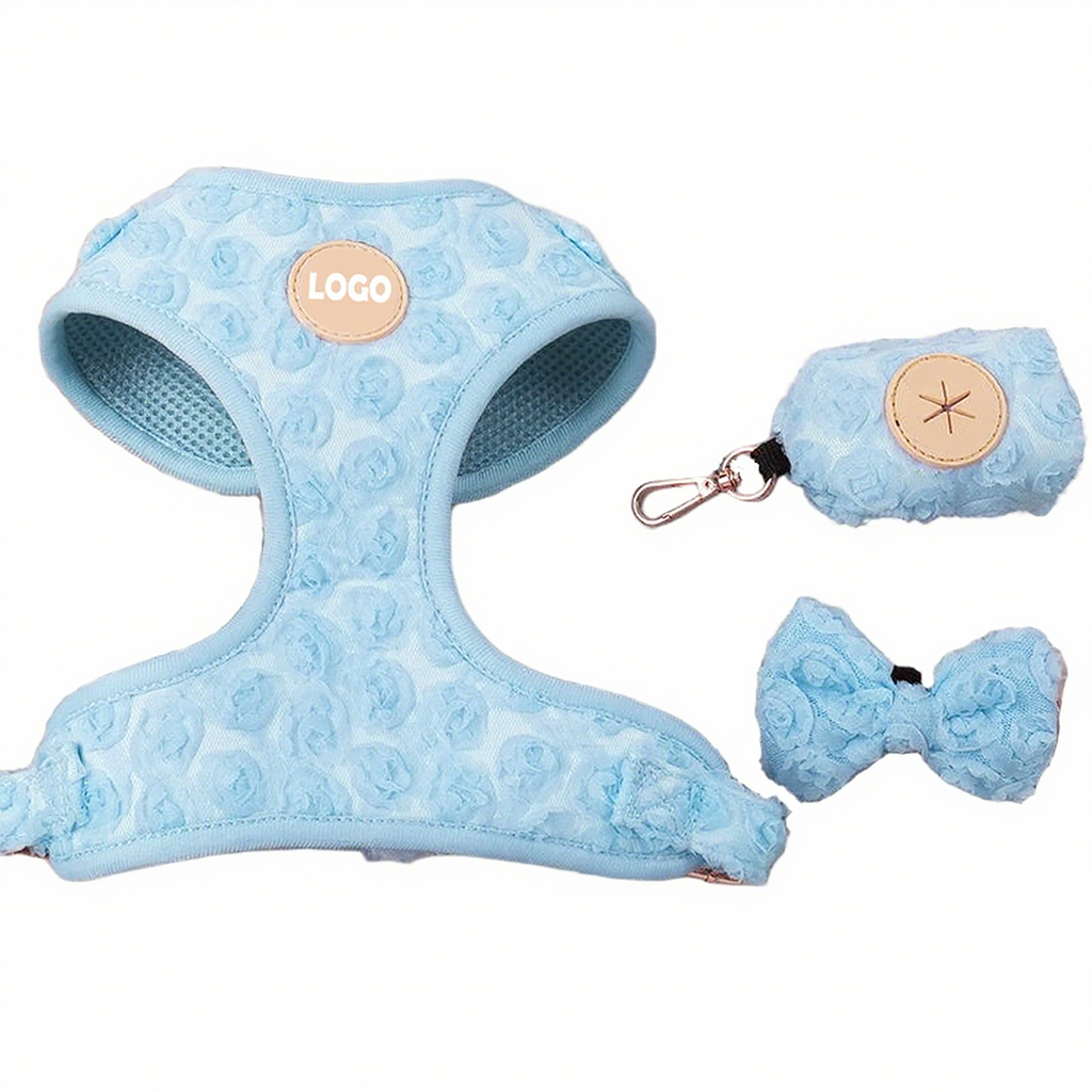 Custom Luxury Embroidered Lace Dog Harness Leash Set Quick Release Buckle Adjustable Dog Harness Set