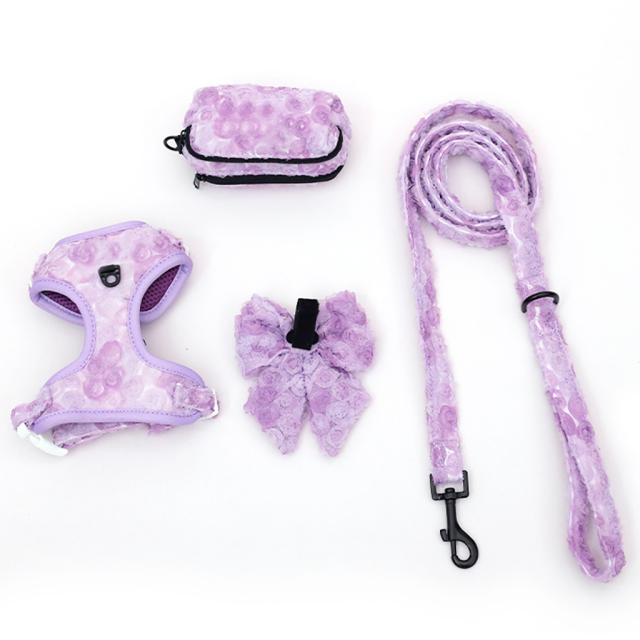 Custom Luxury Embroidered Lace Dog Harness Leash Set Quick Release Buckle Adjustable Dog Harness Set