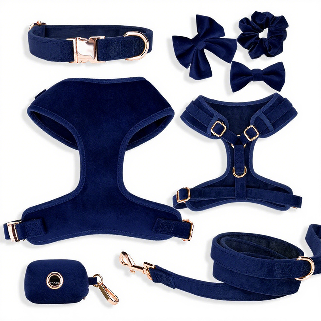 Pet Supplies Custom Velvet Pet Harness Leash Collar Bowtie Set Personalized Reversible Adjustable Designer Dog Harness