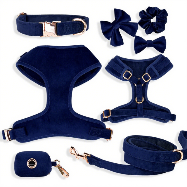 Pet Supplies Custom Velvet Pet Harness Leash Collar Bowtie Set Personalized Reversible Adjustable Designer Dog Harness