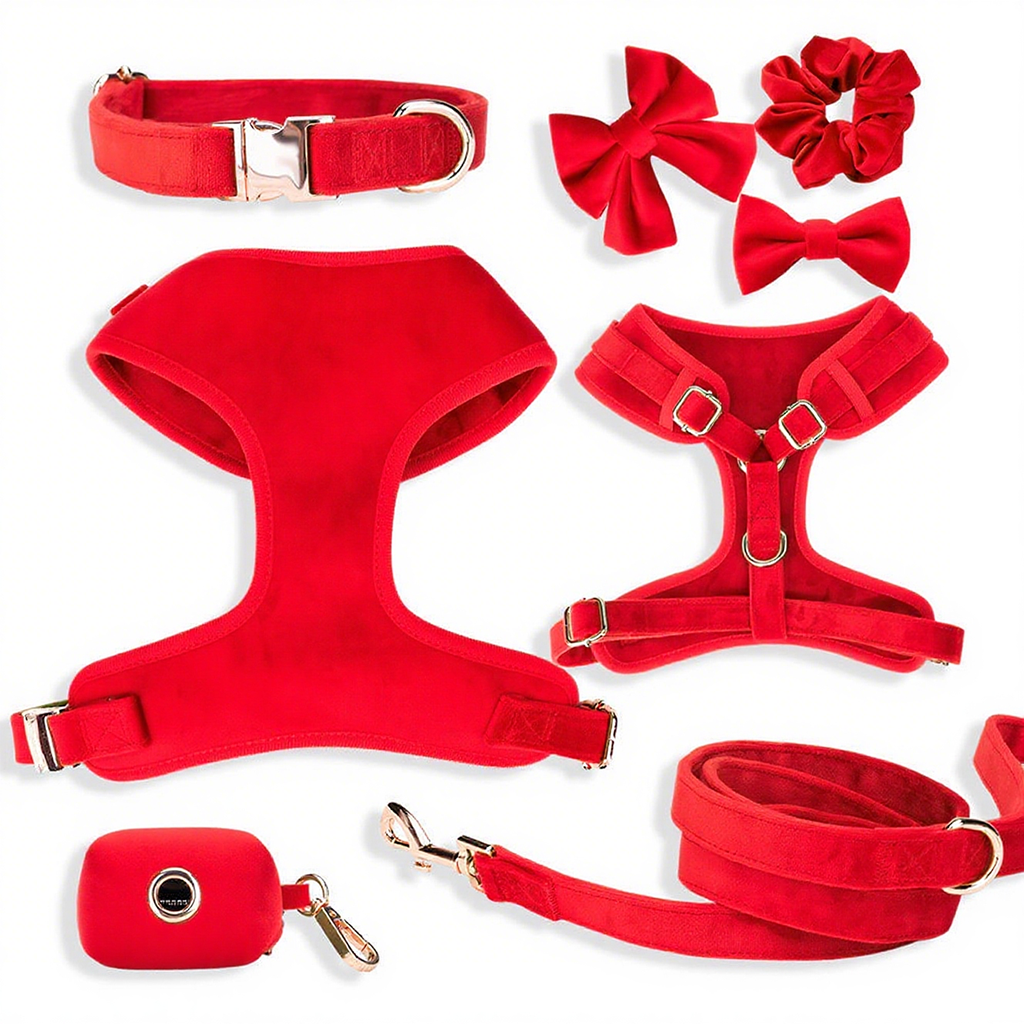 Pet Supplies Custom Velvet Pet Harness Leash Collar Bowtie Set Personalized Reversible Adjustable Designer Dog Harness
