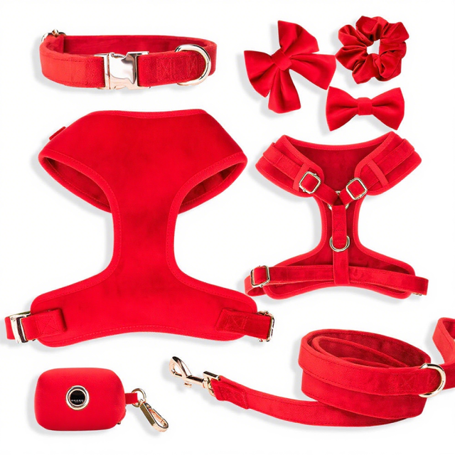 Pet Supplies Custom Velvet Pet Harness Leash Collar Bowtie Set Personalized Reversible Adjustable Designer Dog Harness
