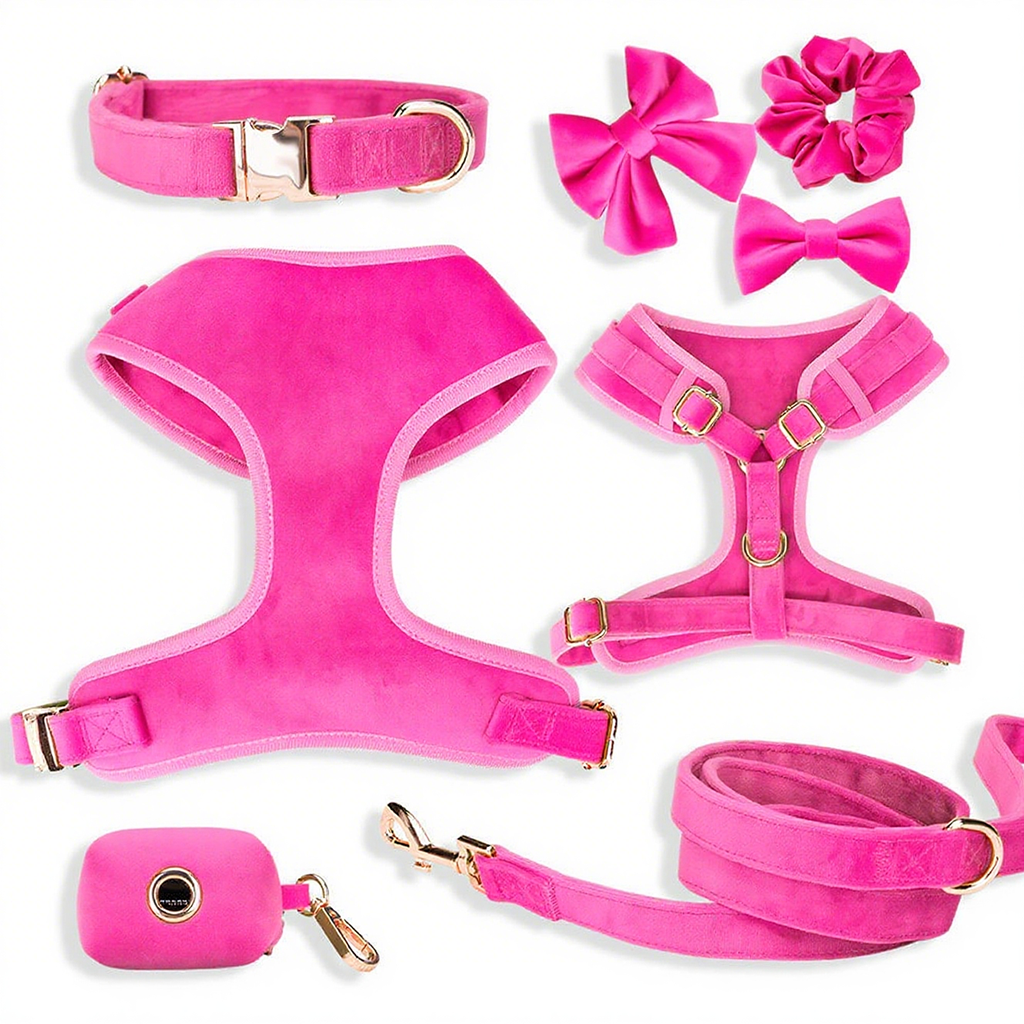 Pet Supplies Custom Velvet Pet Harness Leash Collar Bowtie Set Personalized Reversible Adjustable Designer Dog Harness