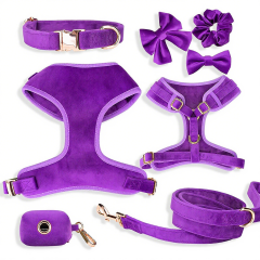 Pet Supplies Custom Velvet Pet Harness Leash Collar Bowtie Set Personalized Reversible Adjustable Designer Dog Harness