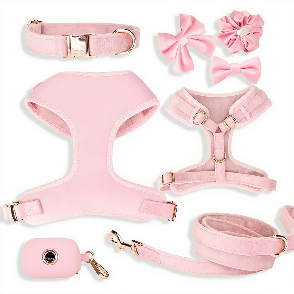 Pet Supplies Custom Velvet Pet Harness Leash Collar Bowtie Set Personalized Reversible Adjustable Designer Dog Harness
