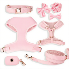 Pet Supplies Custom Velvet Pet Harness Leash Collar Bowtie Set Personalized Reversible Adjustable Designer Dog Harness