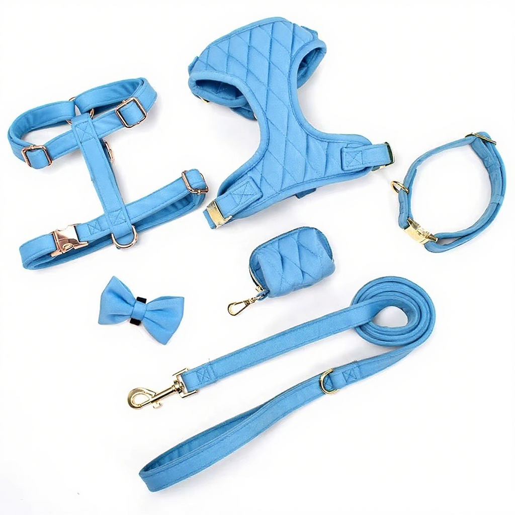 Pet Supplies Custom Velvet Pet Harness Leash Collar Bowtie Set Personalized Reversible Adjustable Designer Dog Harness