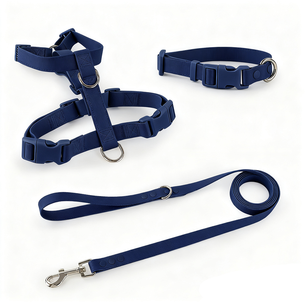 Manufacturers Custom PVC Rubber Coated Waterproof Pet Harness Luxury Adjustable H Strap No Pull Reversible Dog Harness Kit with Dual Buckle Design on Right and Left Side
