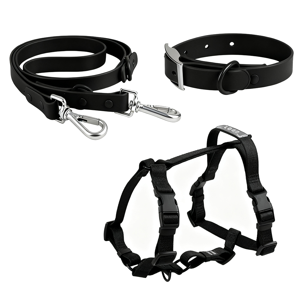 Manufacturers Custom PVC Rubber Coated Waterproof Pet Harness Luxury Adjustable H Strap No Pull Reversible Dog Harness Kit with Dual Buckle Design on Front and Back Side