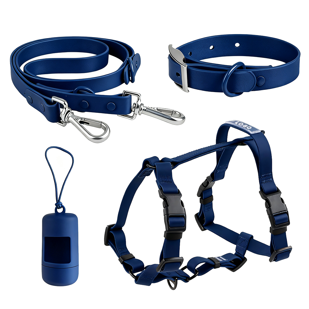 Manufacturers Custom PVC Rubber Coated Waterproof Pet Harness Luxury Adjustable H Strap No Pull Reversible Dog Harness Kit with Dual Buckle Design on Front and Back Side