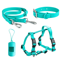 Manufacturers Custom PVC Rubber Coated Waterproof Pet Harness Luxury Adjustable H Strap No Pull Reversible Dog Harness Kit with Dual Buckle Design on Front and Back Side