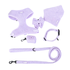 Manufactory Designer Premium Adjustable Cute Sherpa Fleece Teddy Warm Pet Dog Harness Leash Collar Bowtie Metal Set Pet Gift