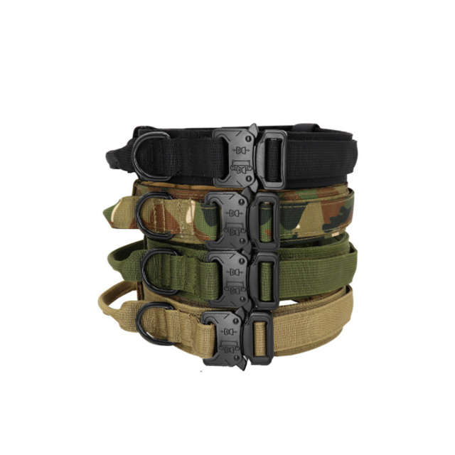 High Quality Heavy Duty Metal Buckle Pet Dog Training Collar Large Dogs Collar and Leash Set Outdoor Tactical Dog Collar