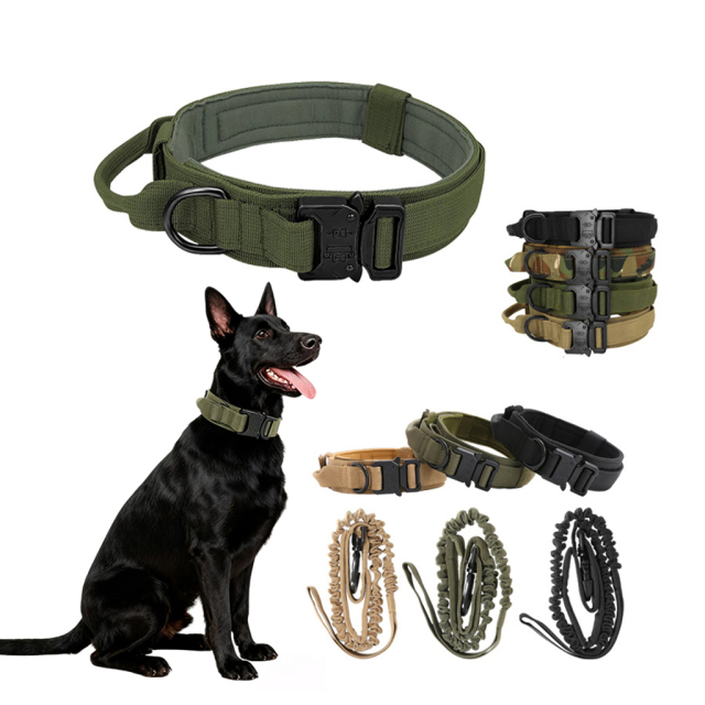 High Quality Heavy Duty Metal Buckle Pet Dog Training Collar Large Dogs Collar and Leash Set Outdoor Tactical Dog Collar