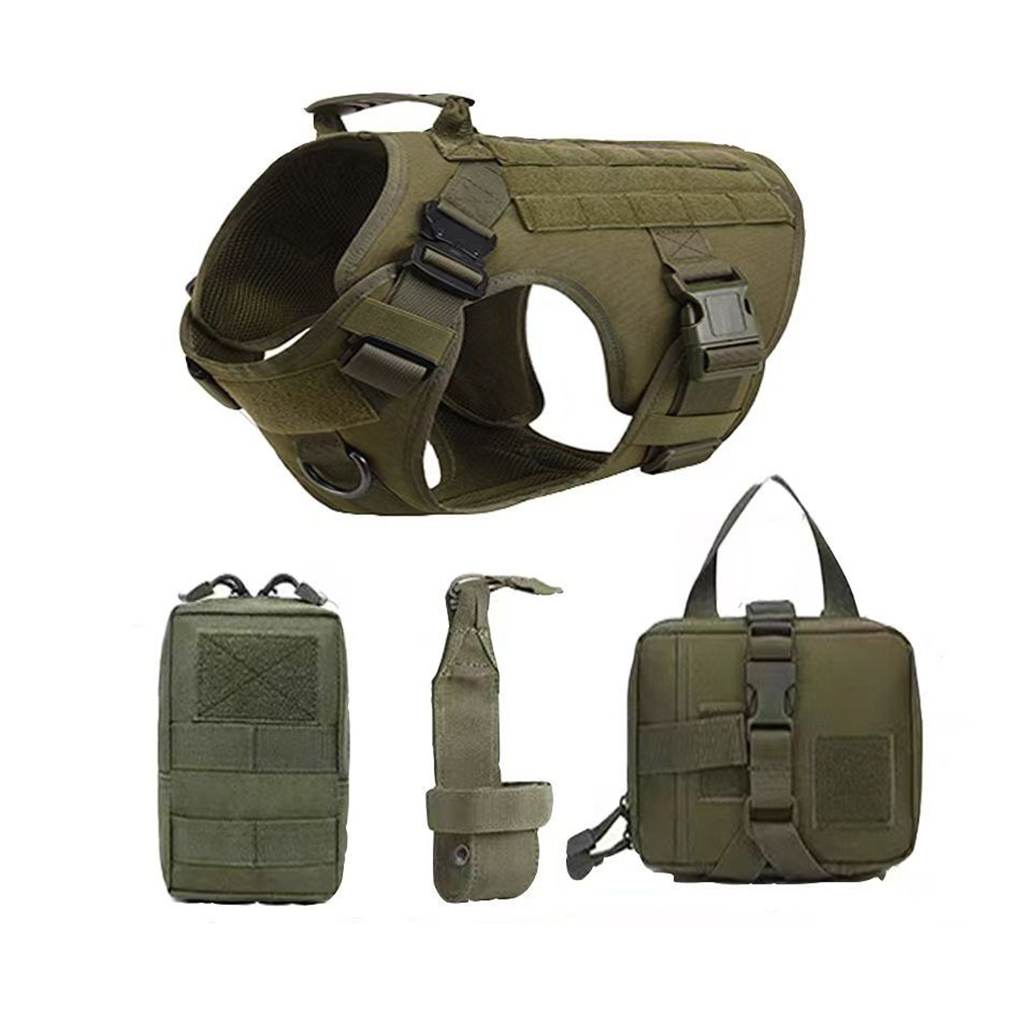Dog Supplies Large Dog Harness Collar Leash Molle Pouches Pet German Shepherd Malinois Training Walking Vest Dog Harness Set