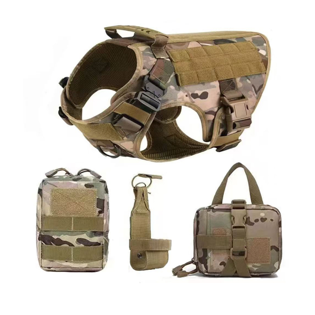 Dog Supplies Large Dog Harness Collar Leash Molle Pouches Pet German Shepherd Malinois Training Walking Vest Dog Harness Set