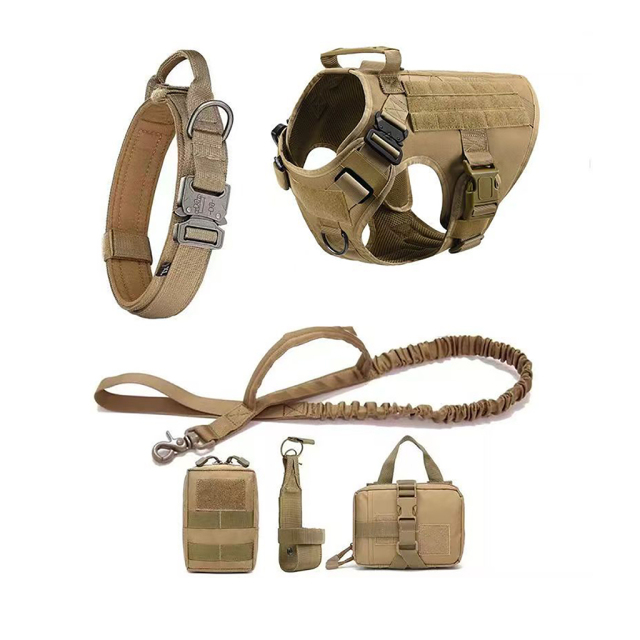 Dog Supplies Large Dog Harness Collar Leash Molle Pouches Pet German Shepherd Malinois Training Walking Vest Dog Harness Set