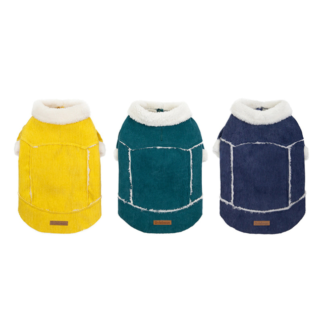 Hot Selling Pet Clothes Factory OEM Corduroy Coat Jacket Warm Dog Clothes Neck Traction Design Dog Coat for Pet