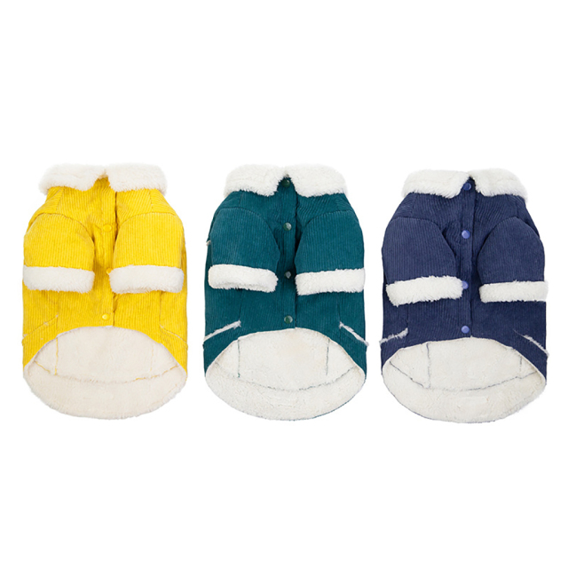 Hot Selling Pet Clothes Factory OEM Corduroy Coat Jacket Warm Dog Clothes Neck Traction Design Dog Coat for Pet