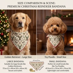 Size guide and scene comparison for custom pet triangle bibs