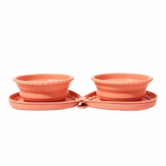 Cute Portable Collapsible Silicone Wall Mountable Foldable Outdoor Travel Water Food Feeding Bowl, Customizable Logo Dual Pet Feeder Bowl for Walking Camping Hiking