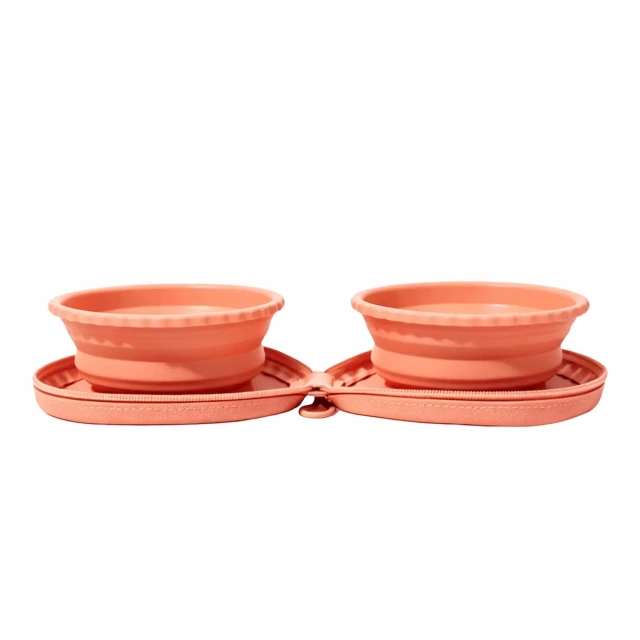 Cute Portable Collapsible Silicone Wall Mountable Foldable Outdoor Travel Water Food Feeding Bowl, Customizable Logo Dual Pet Feeder Bowl for Walking Camping Hiking