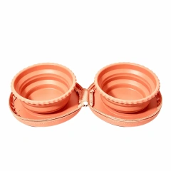 Cute Portable Collapsible Silicone Wall Mountable Foldable Outdoor Travel Water Food Feeding Bowl, Customizable Logo Dual Pet Feeder Bowl for Walking Camping Hiking