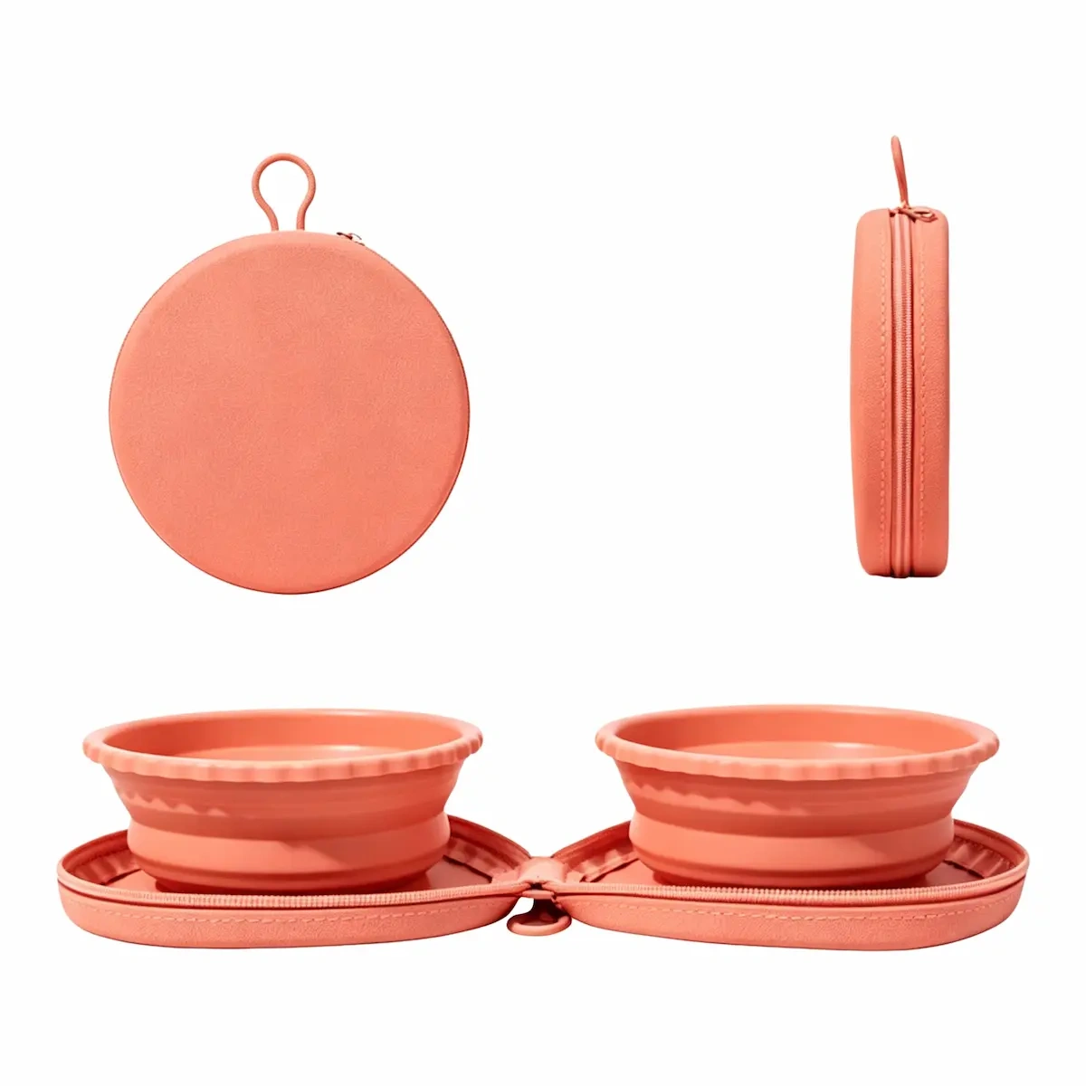 Cute Portable Collapsible Silicone Wall Mountable Foldable Outdoor Travel Water Food Feeding Bowl, Customizable Logo Dual Pet Feeder Bowl for Walking Camping Hiking