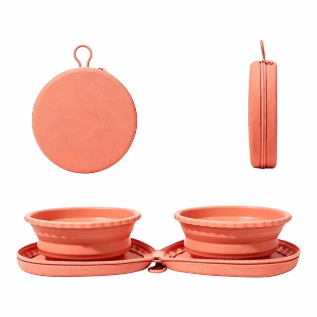 Cute Portable Collapsible Silicone Wall Mountable Foldable Outdoor Travel Water Food Feeding Bowl, Customizable Logo Dual Pet Feeder Bowl for Walking Camping Hiking